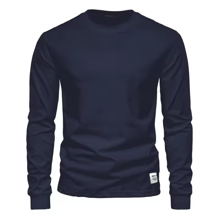 Camisetas de manga larga a la moda de otoño para hombre, camisetas de manga larga de color liso de talla europea, camisetas interiores de algodón para hombre - 1
