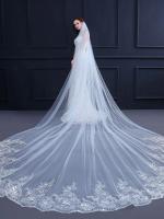 Velo De Novia Largo De Encaje Con Aplicaciones Y Lentejuelas Blanco/Ivory Con Cremallera 3M/4M/5M Un Solo Capa Estilo De Borde De Aplicación Para Mujeres - details 4