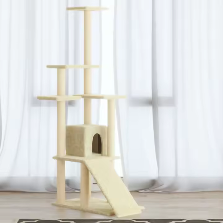 vidaXL RASCADOR PARA GATOS CON POSTES DE SISAL COLOR CREMA 155 CM - 1