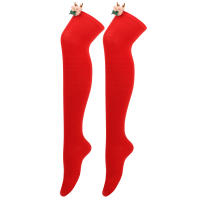 Novena Medias Navideñas Decorativas De Muñeca Calcetines De Pierna Sobre La Rodilla Estampado De Ciervo Y Rayas Para Mujer - details 28