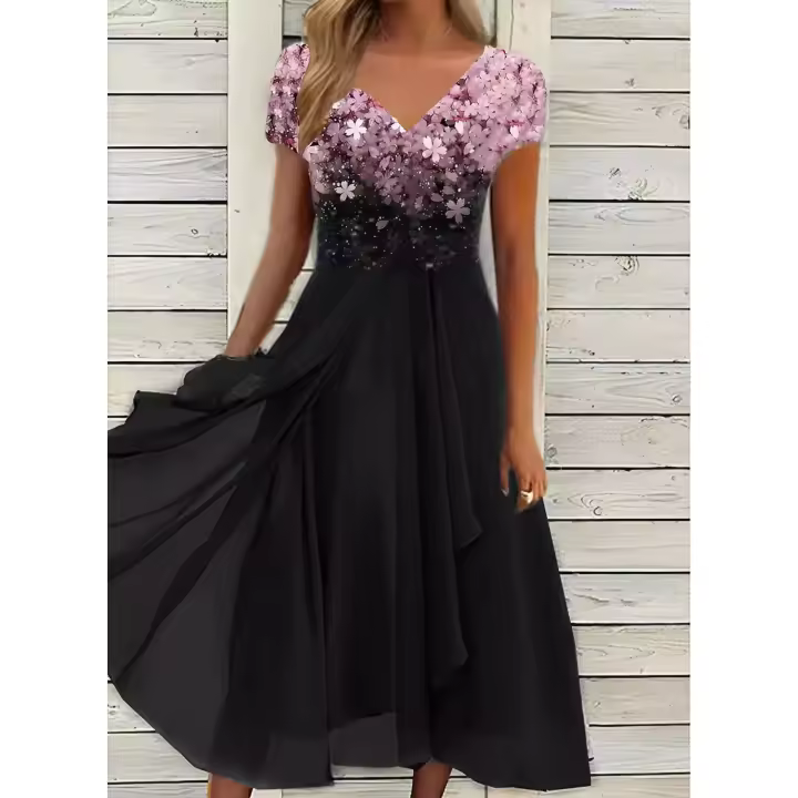 DS de gasa con detalles de parches con cuello en V para la moda de primavera y verano. - 1