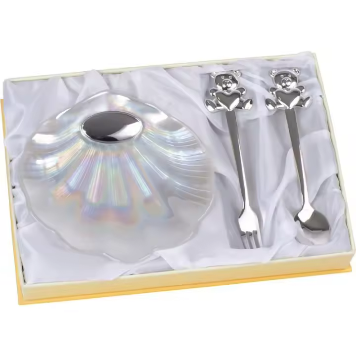 Estuche con 2 Cubiertos Y Concha Bautismo Cristal con aplique bilaminado plata - 1