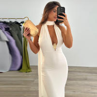Vestido Elegante Para Mujer 2025 Nuevo Estilo De Moda De Verano Sin Mangas Cuello Redondo Slimming Largo Para Fiesta Y Banquete - details 5
