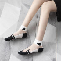 Dreamlikelin 5 Pares De Calcetines Veraniegos Para Mujer Con Patrón De Gato Negro Y Blanco Calcetines Cortos Transpirables De Seda De Vidrio - details 3