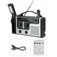 Radio de emergencia con manivela solar AM/FM/SW multibanda con linterna, luz de lectura, sirena y función de carga de teléfono móvil. - details 4
