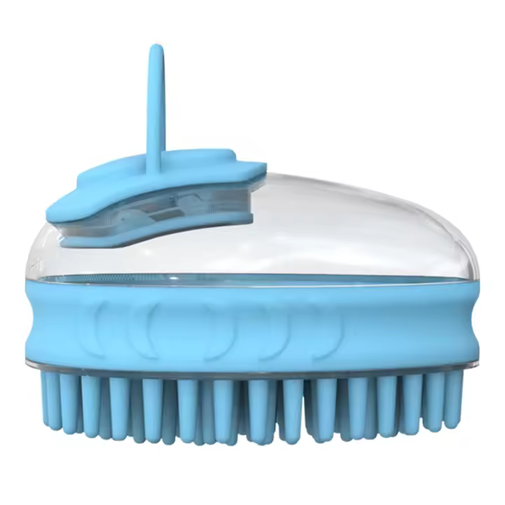 Cepillo de Baño para Mascotas 2 en 1 Herramienta de Limpieza para Perros con Masaje de Silicona Suave y Cepillo de Cabello Azul - 1