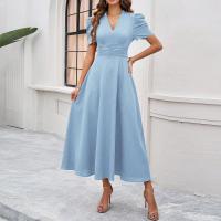 Vestido Elegante De Fiesta Para Mujer Cintura Alta A-Line De Color Sólido Con Manga Corta Estilo Francés Vestido De Cintura Cinchada Temperamento - details 28