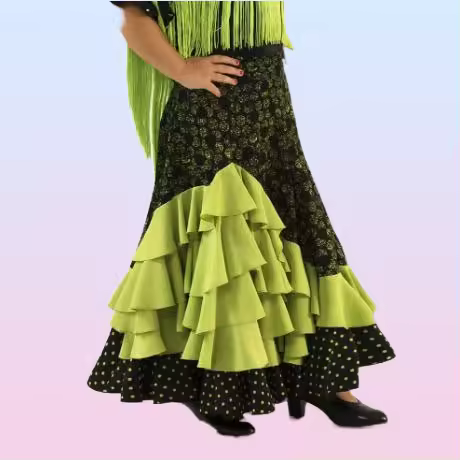 ANUKA Falda Niña Baile Flamenco 5 Volantes Estampado Lunares - 1