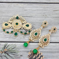 Juego De Broches Y Aretes De Arábiga Sunspicems Para Mujer En Color Oro Con Cristales Azul Y Rosa Flor Marruecos Joyería Broche Caftán Trendy - details 6