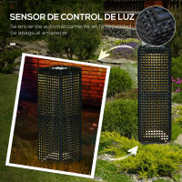 Outsunny Lámpara de Pie de Ratán Sintético Linterna Solar con Luces LED Control Automático para Decoración en Interiores y Exteriores 15,5x15,5x47 cm Negro - details 5
