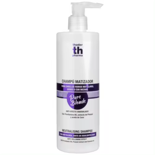 Thader Th Pharma Champú matizador para cabellos rubios, blancos o con mechas Pure Blonde, 400 ml - 1