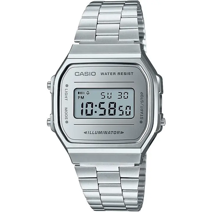 Reloj Casio Vintage A168WEM-7EF alarma, luz LED, correa de acero inoxidable, resistente al agua - 1