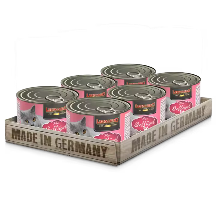 LEONARDO Quality Selection - Comida húmeda de calidad para los gatos adultos más exigentes, sin cereales, sin azúcar (packs de 6 latas) - Recetas cocinadas con mucho mimo - 1