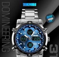 Reloj Digital Skmei 3 Tiempos Con Pantalla Retroiluminada Reloj De Pulsera Cuarzo Para Hombre Correa De Acero Inoxidable Completa Cuenta Regresiva Relogio Masculino - details 2