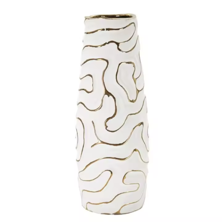 Jarrón decorativo de cerámica blanca y dorada Ø 14,5x39,5 cm - 1