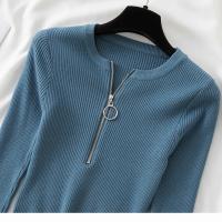 Suéter De Punto Para Mujer Con Cremallera Estilizado De Otoño/invierno Cuello En V Manga Larga Suave Y Ajustado - details 3