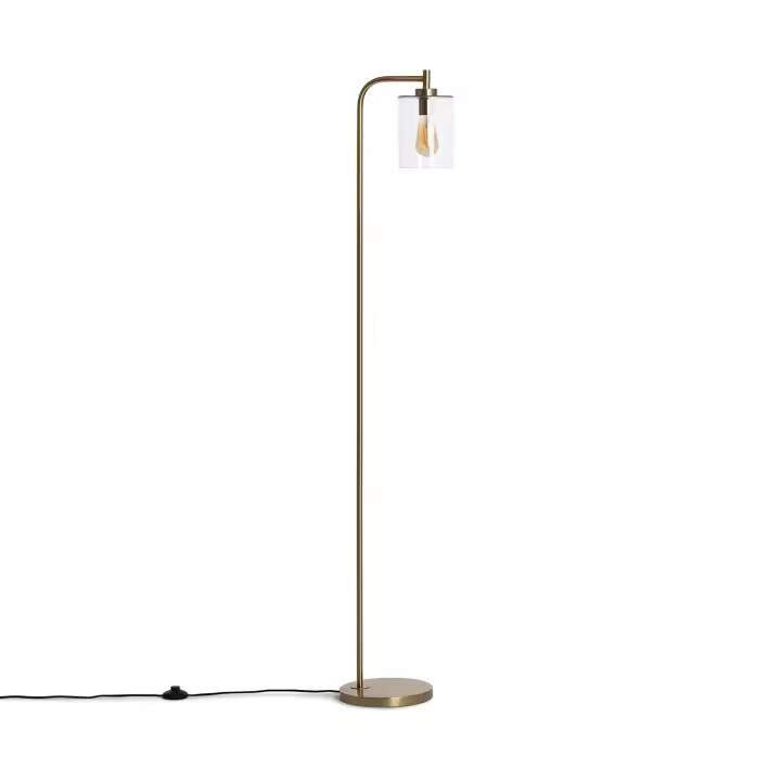 LEDKIA LIGHTING - Lámpara de Pie Joile | Diseño Elegante y Versátil | Metal y Cristal | Para Salón, Dormitorio, Oficina | Compatible con Bombilla E27 No Incluida, Dorado, Cristal - 1