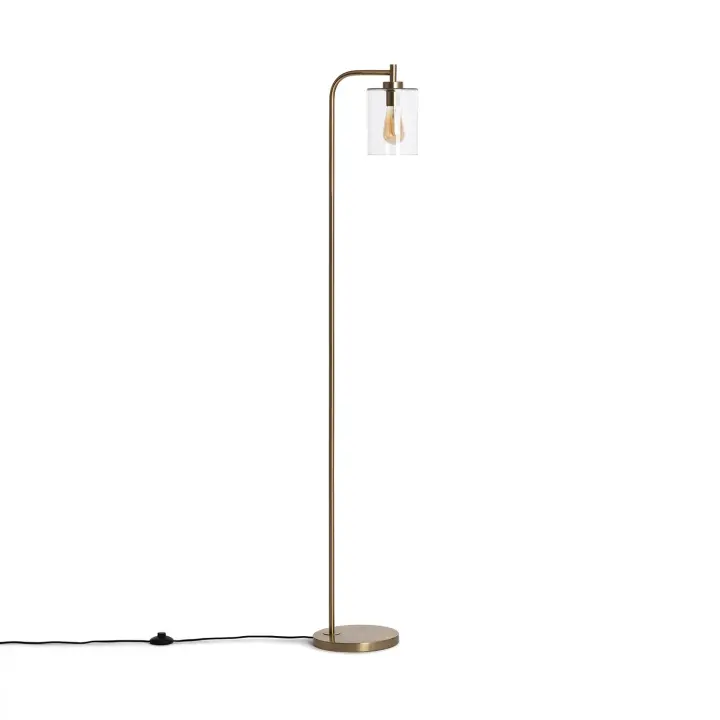 LEDKIA LIGHTING - Lámpara de Pie Joile | Diseño Elegante y Versátil | Metal y Cristal | Para Salón, Dormitorio, Oficina | Compatible con Bombilla E27 No Incluida, Dorado, Cristal - 1
