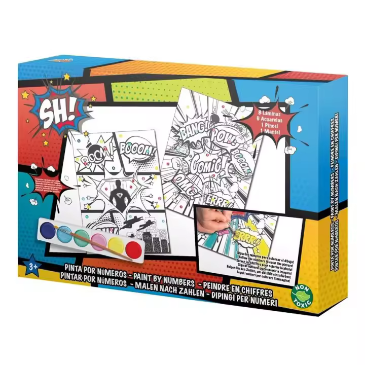 Pinta Números, con diseños de Comic (0707)  Juego educativo para niños y niñas. Para iniciar manualidades básicas. Calidad al mejor precio. De acuerdo a la normativa CE. +3 años - 1