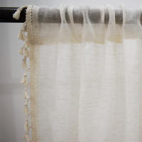 Cortinas De Lino Algodón Para Sala De Estar Boho Crema Semi Transparentes Con Borlas Y Bolsillo Para Rodamiento Voile Cortinas Soltas Para Ventana - details 6