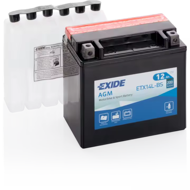 Batería Exide ETX14L-BS Moto 12V Agm. Tecnología AGM. 12V - 12Ah/200A (EN) (150x90x145mm) - 1