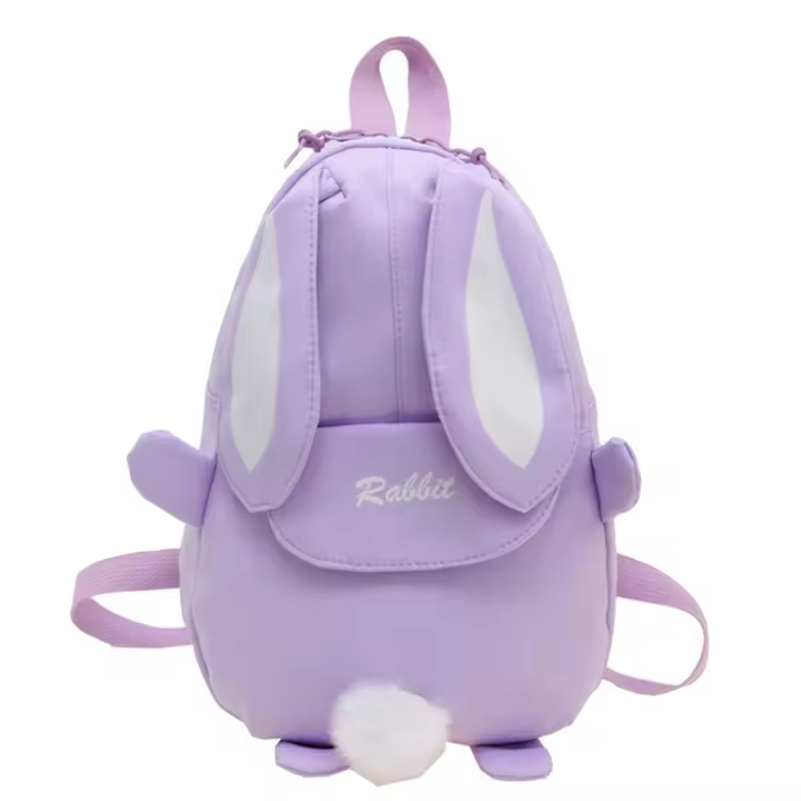 Mochila Personalizada Kawaii Con Orejas De Conejo Y Colgante De Oso Peluche Para Niñas Escolar Con Cierre De Cremallera Material Nylon Y Poliéster - 1