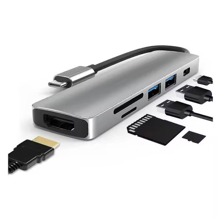 FGNS.Hub USB C,  Adaptador 6 en 1 ,  Adaptador USB C Hub a HDMI 4K 30Hz, 1 USB 3.0,1 USB 2.0, PD 87W, SD/TF Lector Tarjeta para MacBook Pro/Air M1, DELL, HP, Lenovo, Steam Deck y Otros Dispositivos Tipo C (4K HDMI USB3.0 USB2.0 Lector de Tarjetas SD/TF 87 - 1
