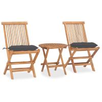vidaXL Set comedor de jardín plegable 3 piezas madera de teca cojines en color Gris/Antracita/Azul claro y más | acolchados duraderos para sofás de jardín terraza exterior - details 1