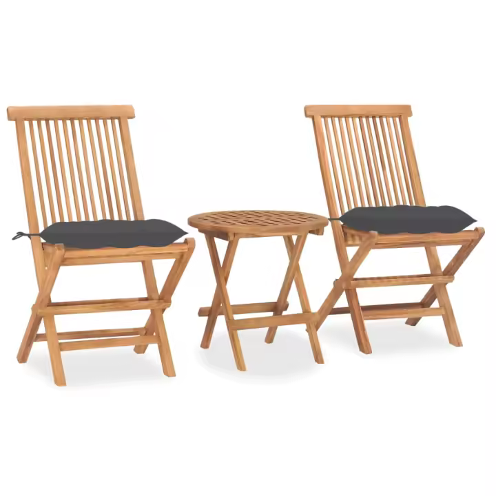 vidaXL Set comedor de jardín plegable 3 piezas madera de teca cojines en color Gris/Antracita/Azul claro y más | acolchados duraderos para sofás de jardín terraza exterior - 1