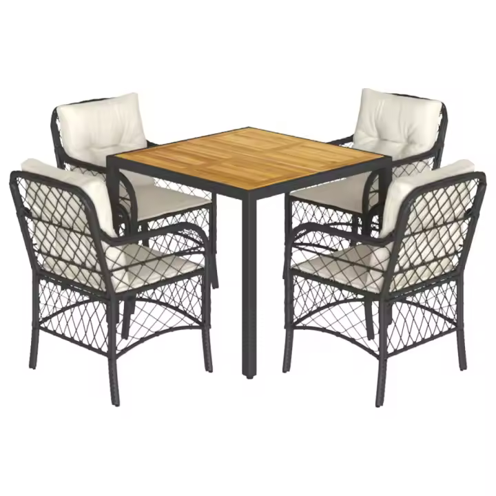 vidaXL Set de muebles jardín 5 pzas con cojines ratán sintético negro - 1