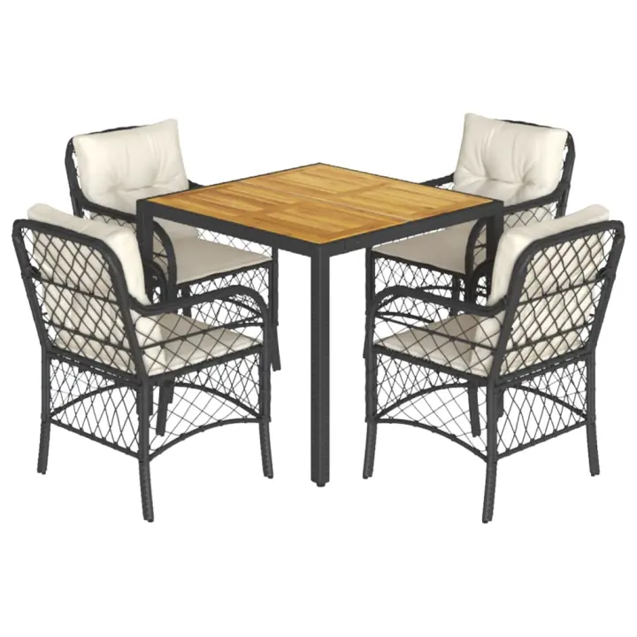 vidaXL Set de muebles jardín 5 pzas con cojines ratán sintético negro - 1