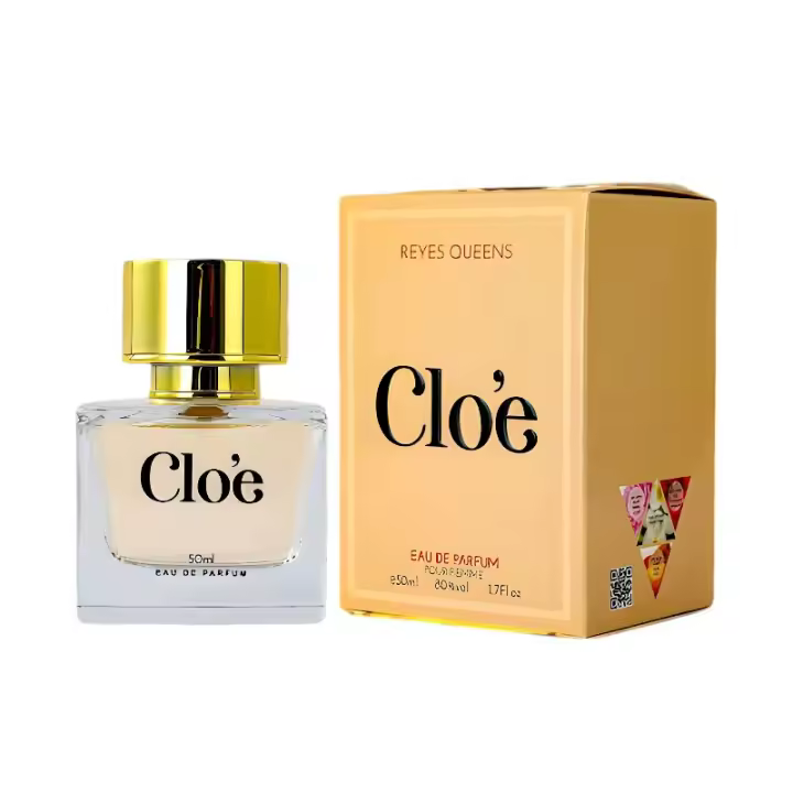 Everlyx - Perfume de mujer Clo’è de Reyes Queens - Eau de Parfum 50 ml con aroma floral empolvado y elegante - Ideal para diario o eventos especiales - Presentación refinada con frasco cuadrado y tapón dorado - 1