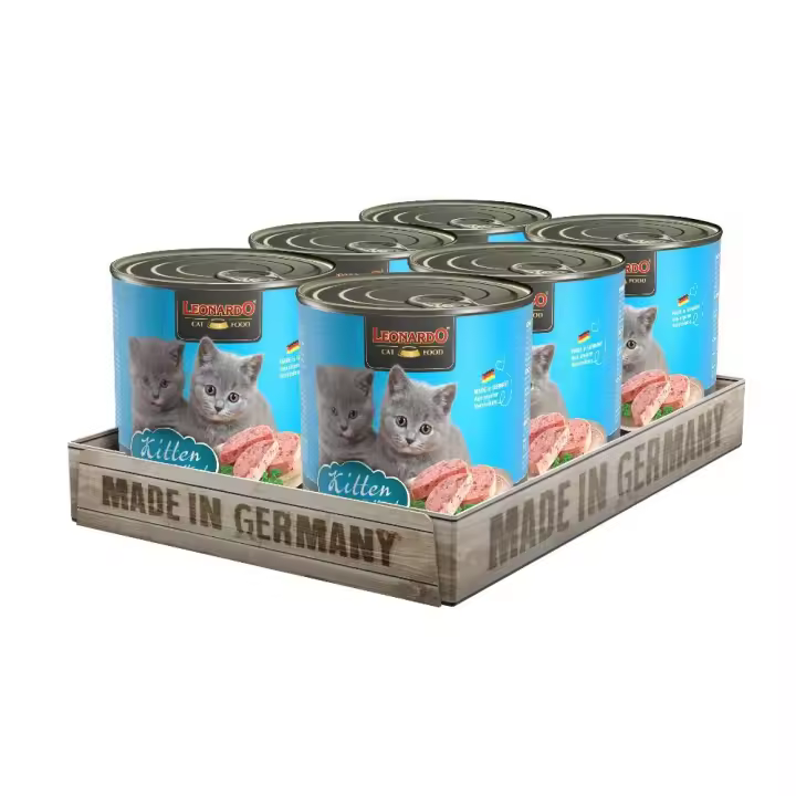 LEONARDO KITTEN - Pack de 6 latas de alimento húmedo para gatitos cachorros con carne fresca, rico en ave - 1