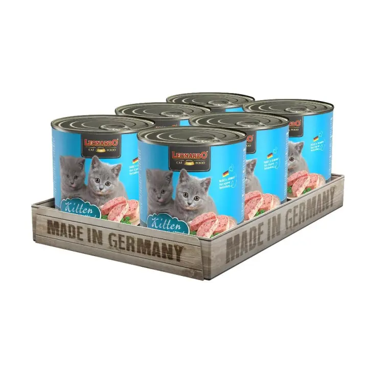LEONARDO KITTEN - Pack de 6 latas de alimento húmedo para gatitos cachorros con carne fresca, rico en ave - 1