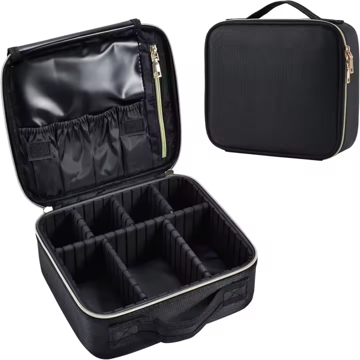 Neceser de maquillaje, neceser de viaje, organizador de belleza con compartimento extraíble, color negro clásico - 1