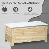 Outsunny Arcón de Jardín Exterior Carga 155L Baúl de Almacenaje Exterior de Madera con Tapa de Metal Galvanizado y Diseño con Listones para Jardín Terraza Balcón 110x50x50 cm Natural - details 2