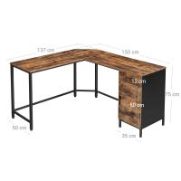 Escritorio de esquina en forma de l con almacenamiento, diseño ahorro de espacio, fácil montaje, estilo industrial, marco de acero, marrón rústico y negro - details 2