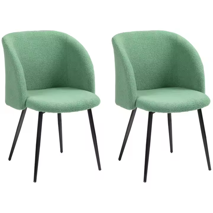 HOMCOM Juego de 2 sillas de comedor Silla de cocina de tela Silla de salón con patas de acero - 55 x 62 x 80 cm Verde - 1