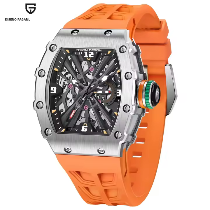 Reloj De Cuarzo Para Hombre PAGANI DESIGN 2024 De Lujo Forma De Barril Impermeable Con Pantalla Luminosa Cristal De Zafiro Silicona VH65 - 1