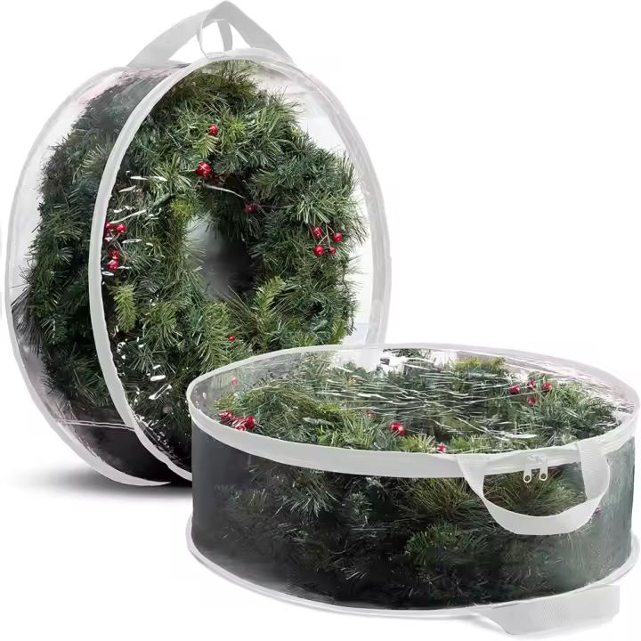 Bolsa De Almacenamiento Para Coronas Navideñas 24/30 Pulgadas Transparente PVC Foldable Contenedor De Árbol De Navidad - 1