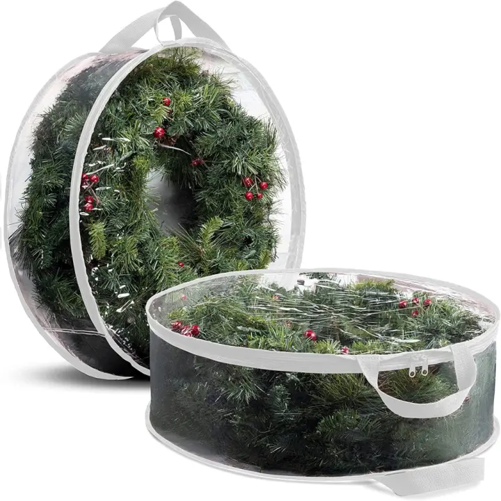 Bolsa De Almacenamiento Para Coronas Navideñas 24/30 Pulgadas Transparente PVC Foldable Contenedor De Árbol De Navidad - 1