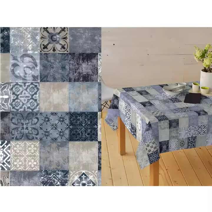 Mantel Hulehule Tex - Resinado Estampado Cuadros Azul Impermeable - 1