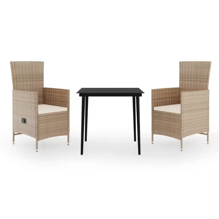 vidaXL Juego de comedor de jardín 3 piezas con cojines beige - 1