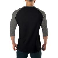 Camisa De Algodón Para Hombre Con Manga Larga Tres Cuartos Cuello Redondo Estilo Fitness Color Contraste Sportswear Para Gimnasio Y Bodybuilding - details 2