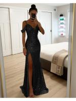 Vestido De Fiesta Casual Largo Con Abertura Y Lentejuelas Estilo Europeo Y Estadounidense Para Mujer Vestido Halter Sin Costuras De Verano Y Otoño - details 4