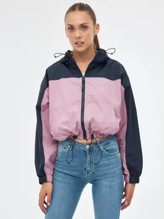 Cazadora cortavientos ligera de nylon color block en negro y rosa con cierre de cremallera, capucha y cordón ajustable INSIDE - 1
