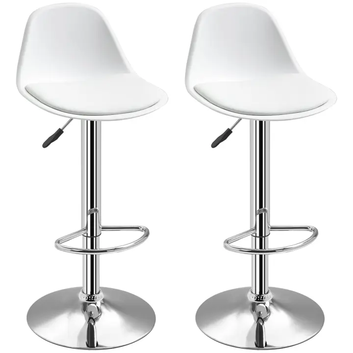 HOMCOM Juego de 2 Taburetes de Bar Sillas Giratorias con Respaldo Diseño Moderno Regulables en Altura para Barra de Bar Cocina Blanco Piel Sintética Acero hasta 120 kg 40 x 42 x 82-104 cm - 1