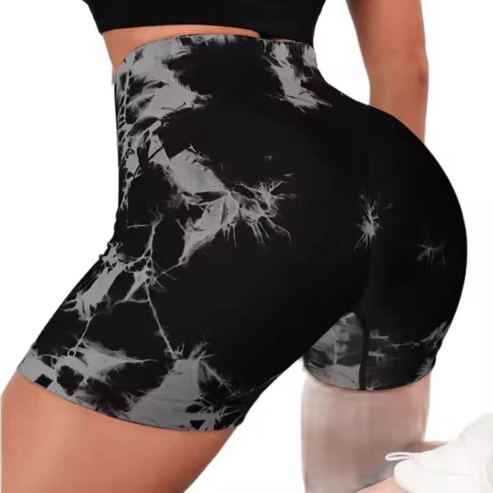 Shorts De Yoga De Cintura Alta Sin Costuras Tie Dye Secado Rápido Mujer Shorts Deportivos Levantador De Caderas Honey Peach - 1