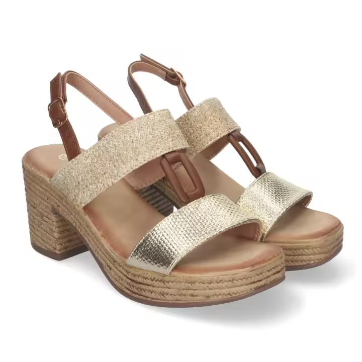 PuntoSalao Sandalias doradas de tacón y plataforma para mujer XFH790 - 1