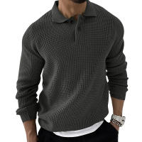 Camisa De Lana Tejida Para Hombre Otoño Invierno Estilo Casual Color Sólido Alta Elasticidad Transpirable Cuello En V Manga Larga Tops - details 5